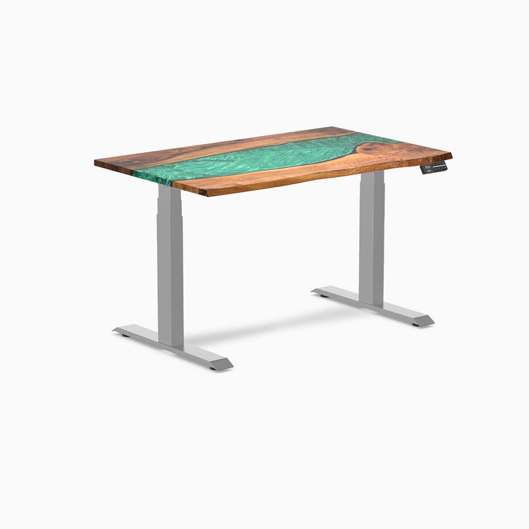 Electric resin hardwood sit stand desk Natural Walnut Emerald river - Desky