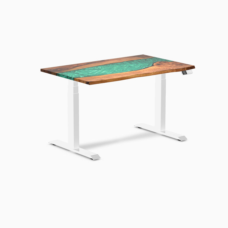 Electric resin hardwood sit stand desk Natural Walnut Emerald river - Desky