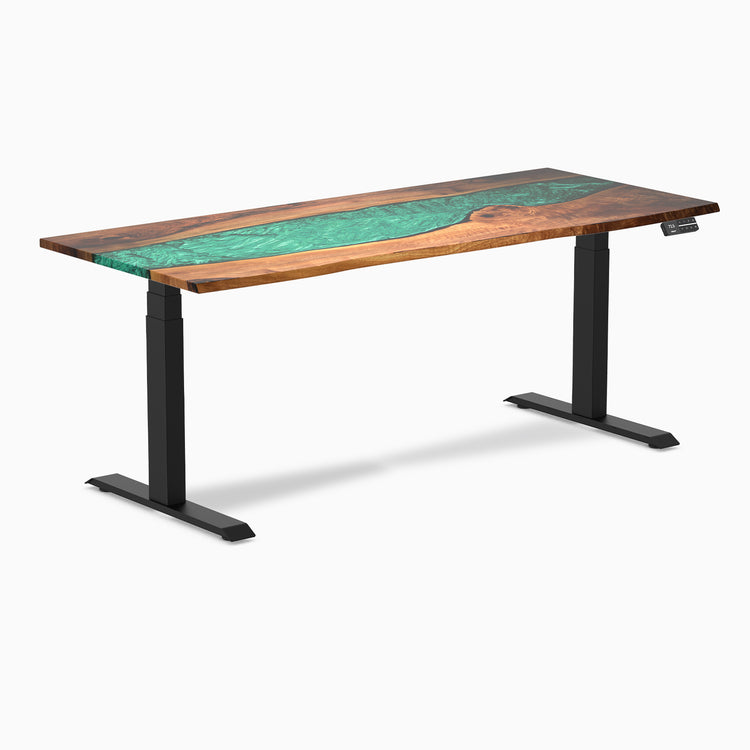 Electric resin hardwood sit stand desk Natural Walnut Emerald river - Desky