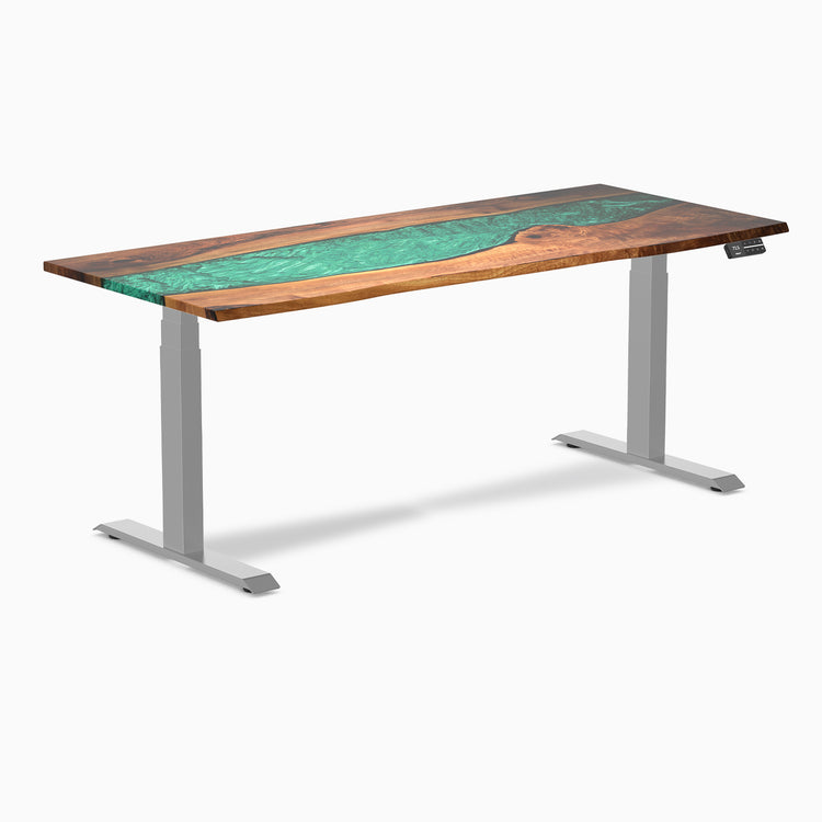 Electric resin hardwood sit stand desk Natural Walnut Emerald river - Desky