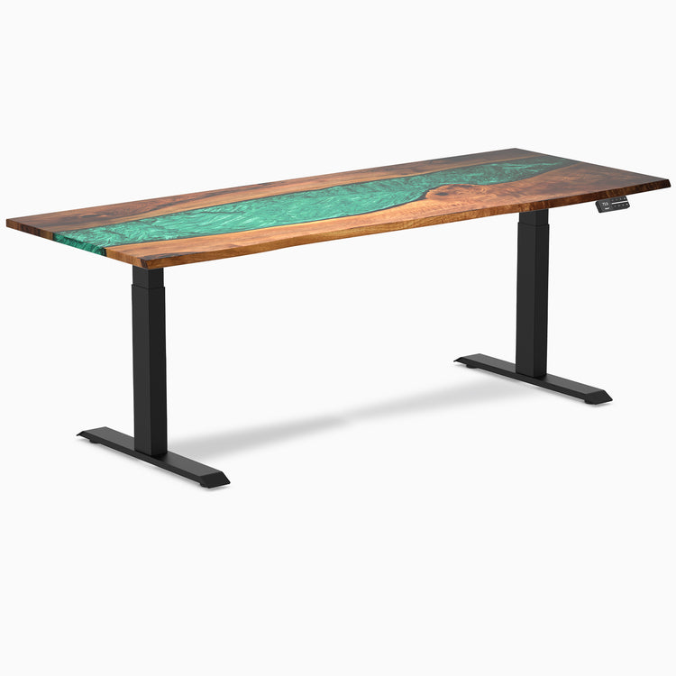 Electric resin hardwood sit stand desk Natural Walnut Emerald river - Desky