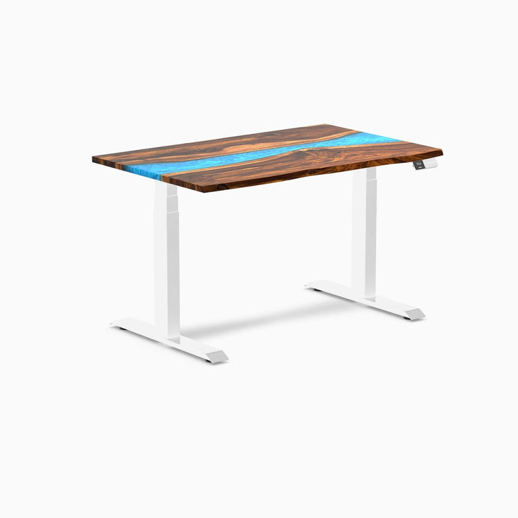 Electric resin hardwood sit stand desk pheasant blue river - Desky