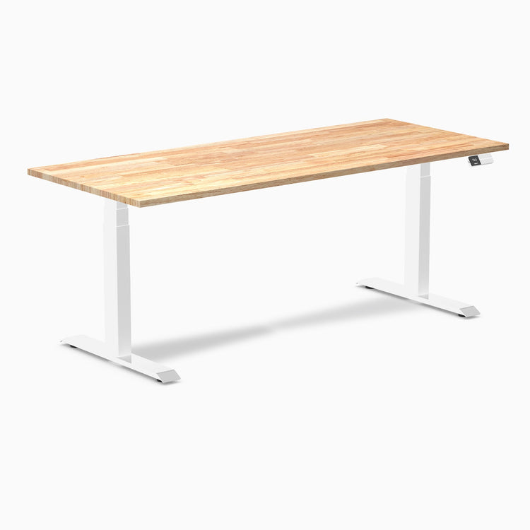 Electric Dual Rubberwood Sit Stand Desk Natural rubber - Desky
