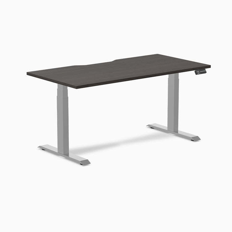 Desky Dual Scalloped Melamine Sit Stand Desk-Dual Desks-Desky-Burnished Wood-1500x750mm-Grey-Desky® Australia