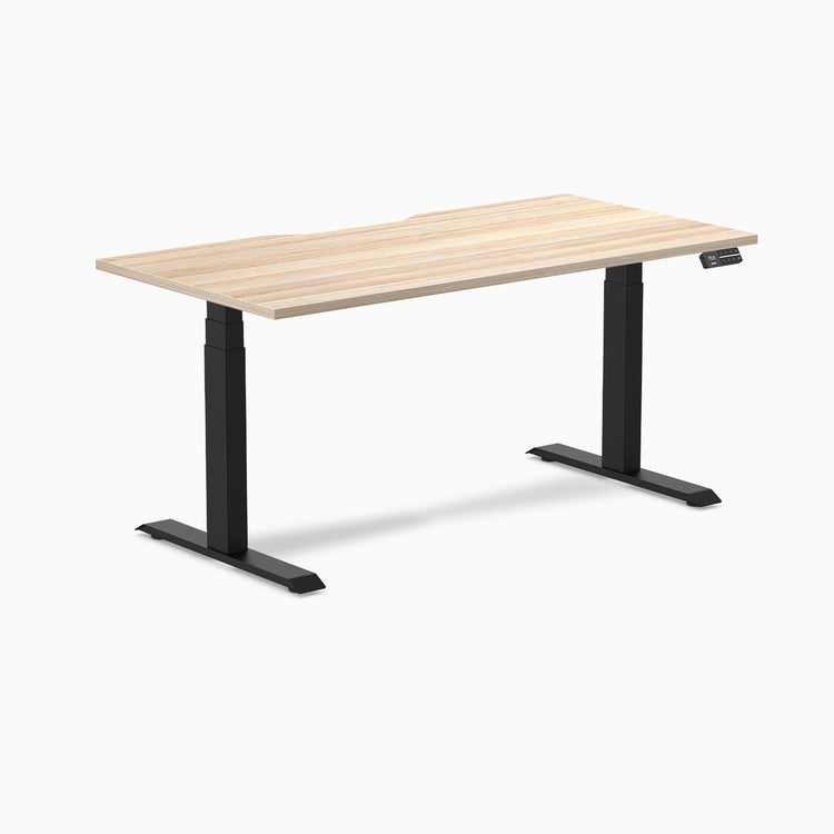 Electric dual scalloped melamine sit stand desk Classic oak - Desky