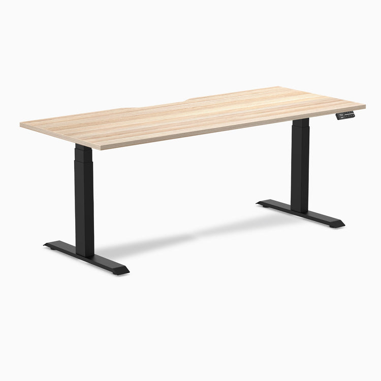 Electric dual scalloped melamine sit stand desk Classic oak - Desky