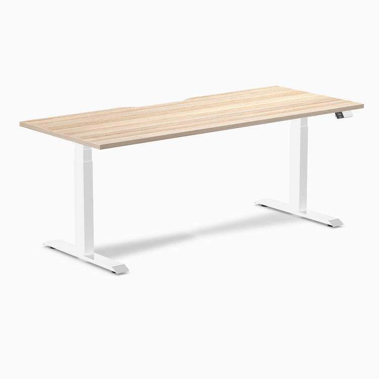 Electric dual scalloped melamine sit stand desk Classic oak - Desky