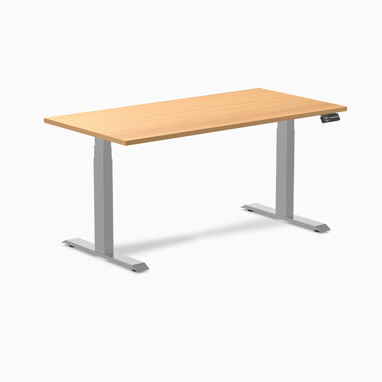 Desky Dual Scalloped Melamine Sit Stand Desk-Dual Desks-Desky-Select Beech-1500x750mm-Grey-DeskyÌâå¨ Australia