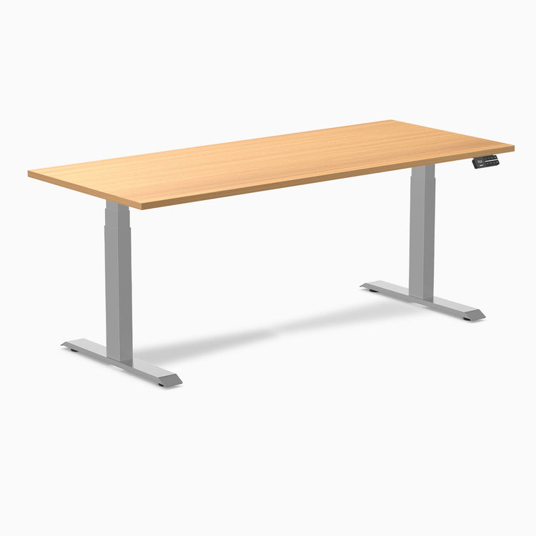 Desky Dual Scalloped Melamine Sit Stand Desk-Dual Desks-Desky-Select Beech-1800x750mm-Grey-Desky® Australia