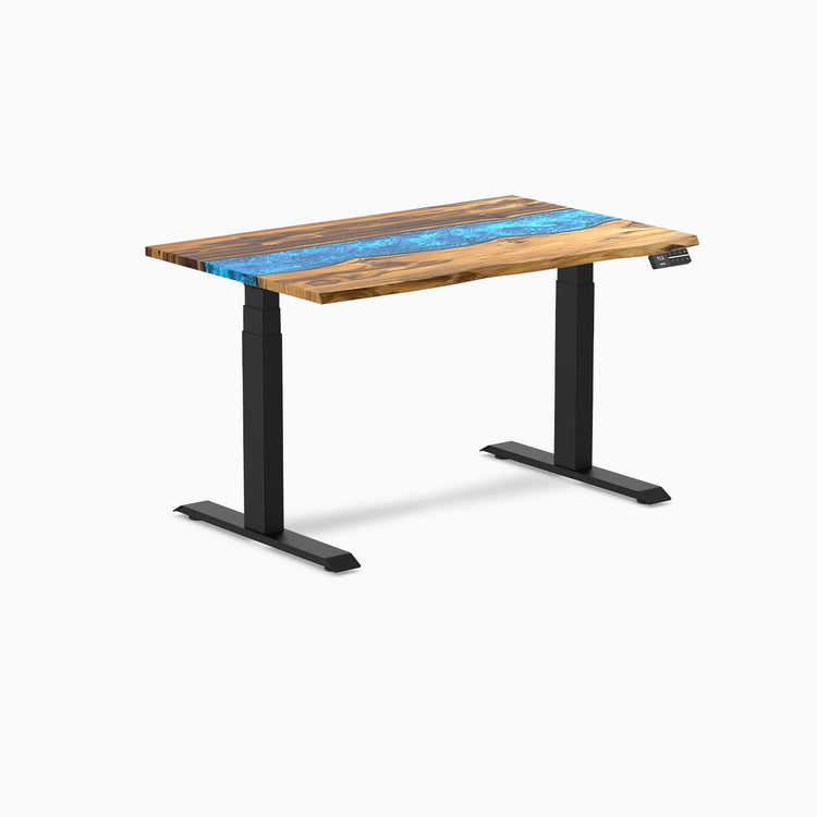 Electric resin hardwood sit stand desk Teak Blue river - Desky