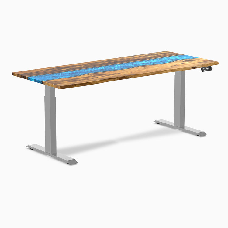 Electric resin hardwood sit stand desk Teak Blue river - Desky