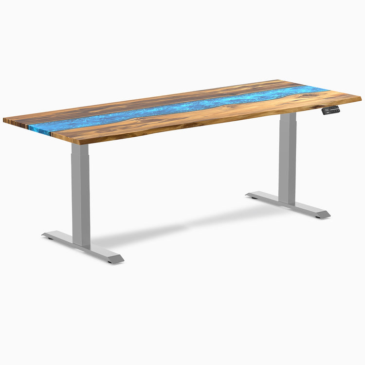 Electric resin hardwood sit stand desk Teak Blue river - Desky