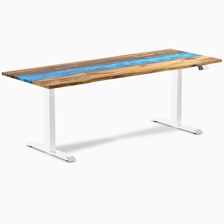 Electric resin hardwood sit stand desk Teak Blue river - Desky