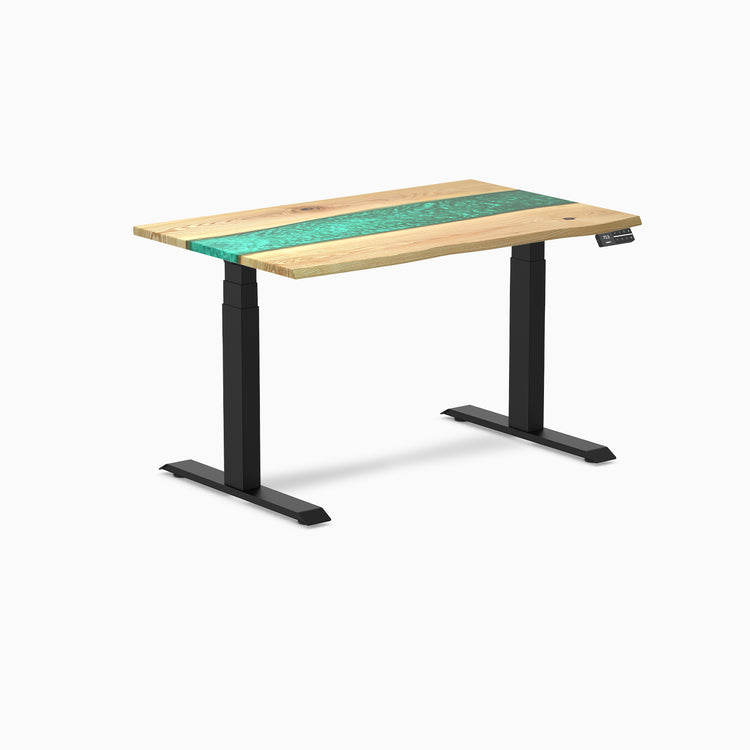 Electric resin hardwood sit stand desk White Ash Emerald river - Desky