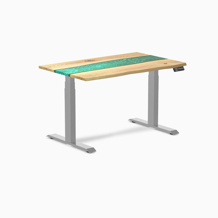 Electric resin hardwood sit stand desk White Ash Emerald river - Desky