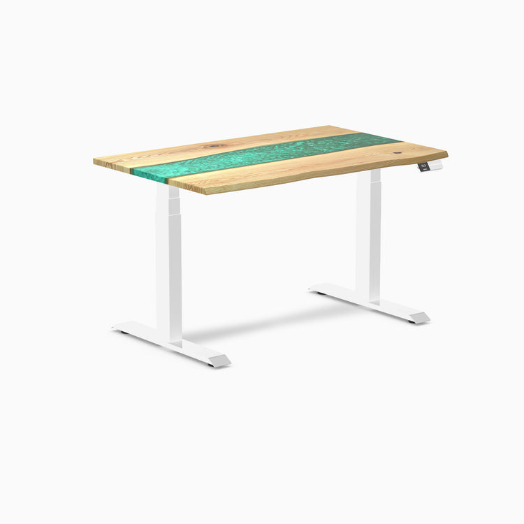 Electric resin hardwood sit stand desk White Ash Emerald river - Desky