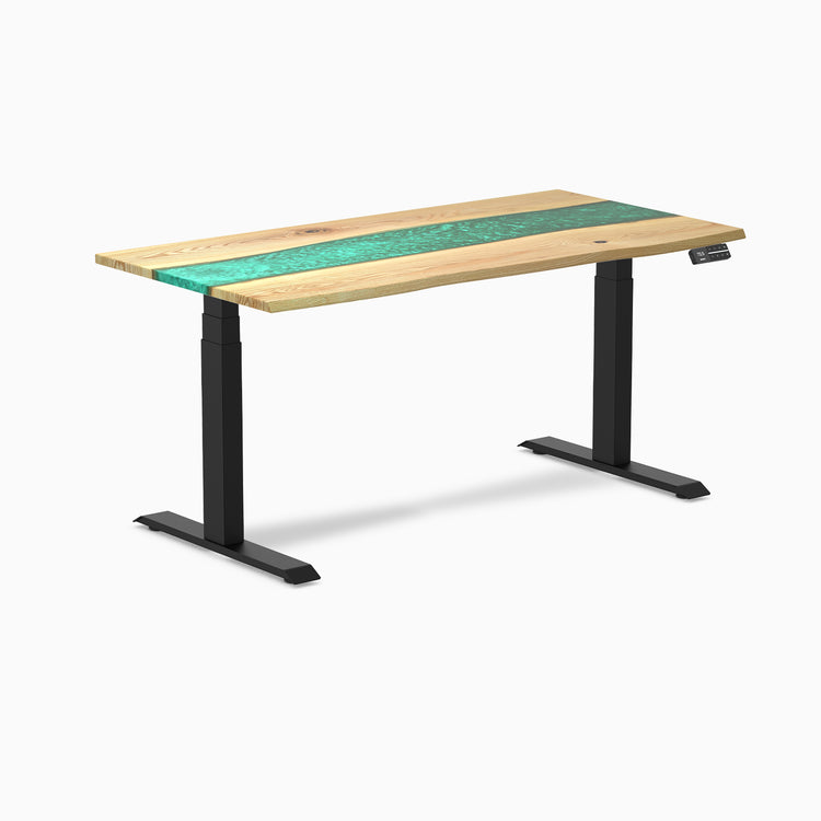 Electric resin hardwood sit stand desk White Ash Emerald river - Desky