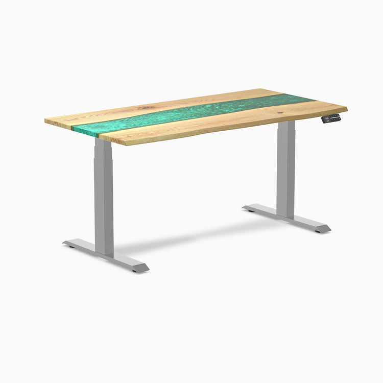 Electric resin hardwood sit stand desk White Ash Emerald river - Desky