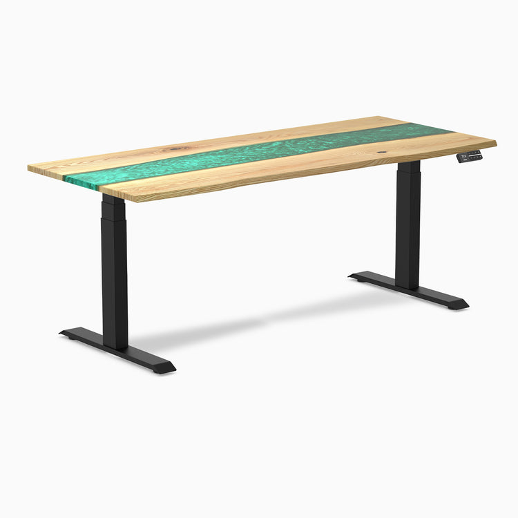 Electric resin hardwood sit stand desk White Ash Emerald river - Desky