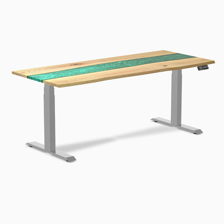 Electric resin hardwood sit stand desk White Ash Emerald river - Desky