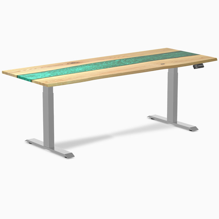 Electric resin hardwood sit stand desk White Ash Emerald river - Desky