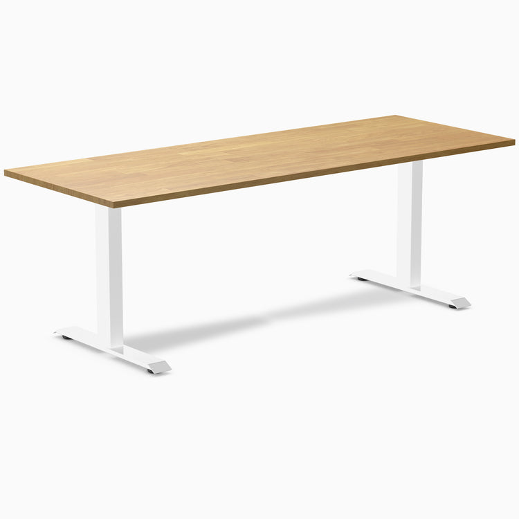 Desky 2000mm rubberwood light oak fixed desk in white