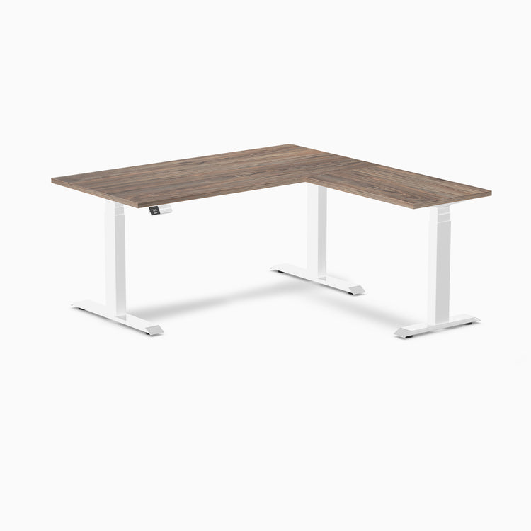 Desky Eco L-Shape Melamine Sit Stand Desk - Natural Walnut Desky®