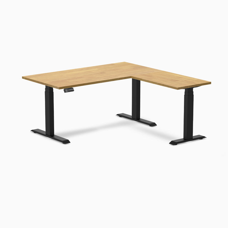 Electric L-shape standing desk in rubberwood light oak - Desky