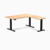 Electric L-shape standing desk in rubberwood natural timber - Desky