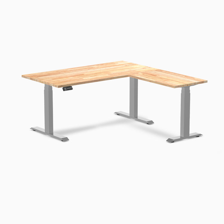 Electric L-shape standing desk in rubberwood natural timber - Desky