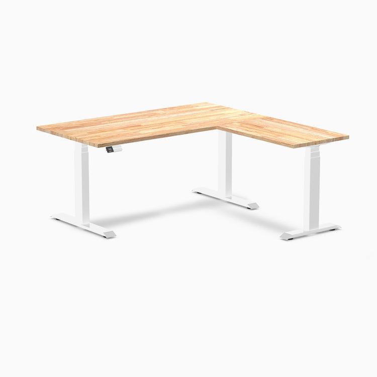 Electric L-shape standing desk in rubberwood natural timber - Desky