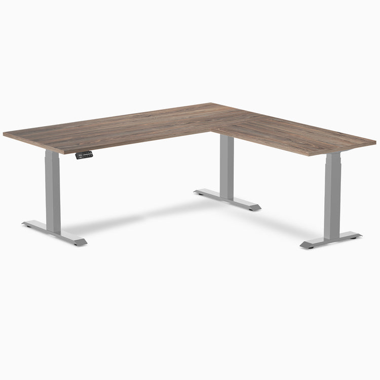 Desky Eco L-Shape Melamine Sit Stand Desk - Natural Walnut Desky®