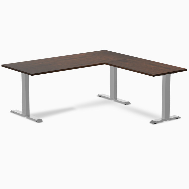 Rubberwood L-shape fixed desk in dark walnut - Desky