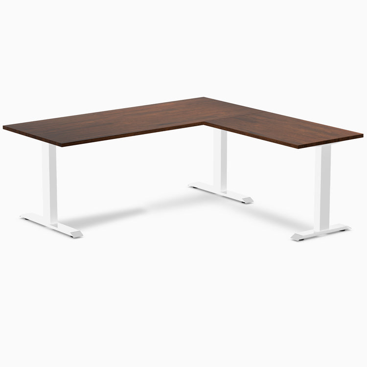 Rubberwood L-shape fixed desk in red walnut - Desky