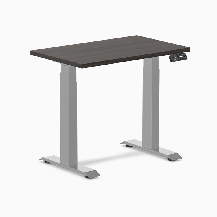 Desky Dual Mini Sit Stand Desk-Dual Desks-Desky-Burnished Wood-800x500mm-Grey-Desky® Australia