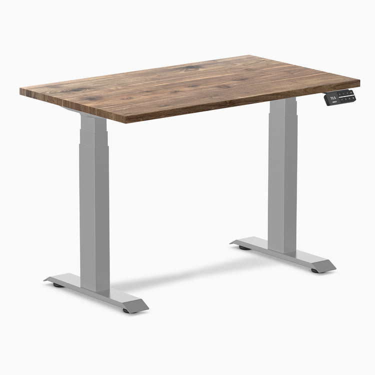 Desky Dual Mini Hardwood Sit Stand Desk-Dual Desks-Desky-Natural Walnut Hardwood-1000x600mm-Grey-DeskyÌâå¨ Australia