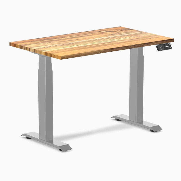 Desky Dual Mini Hardwood Sit Stand Desk-Dual Desks-Desky-Teak-1000x600mm-Grey-DeskyÌâå¨ Australia