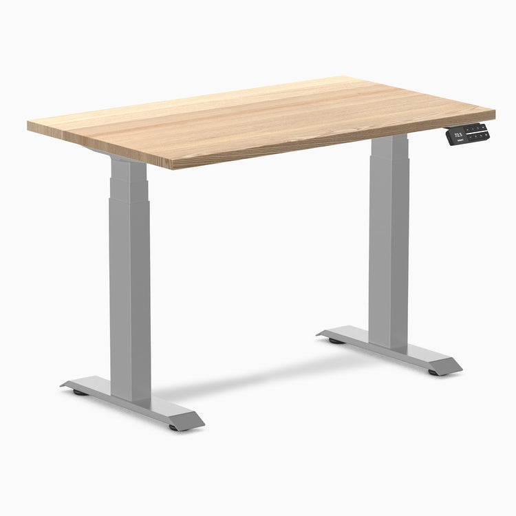 Desky Dual Mini Hardwood Sit Stand Desk-Dual Desks-Desky-White Ash-1000x600mm-Grey-Desky® Australia