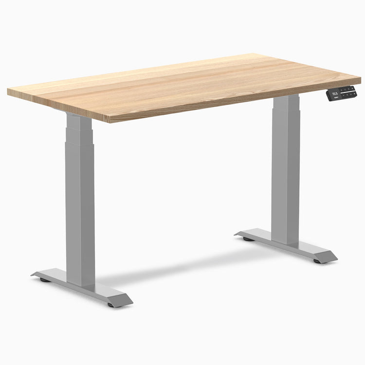 Desky Dual Mini Hardwood Sit Stand Desk-Dual Desks-Desky-White Ash-1100x600mm-Grey-Desky® Australia